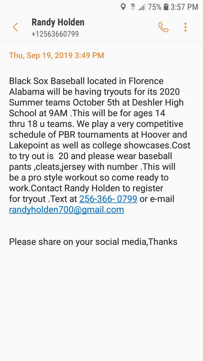Blacksox Baseball Tryout