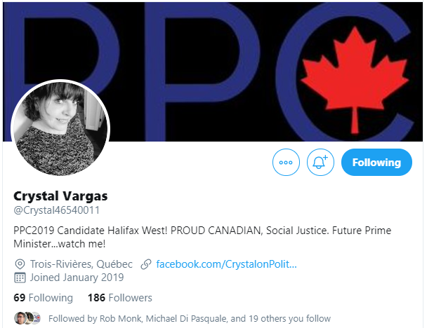 ppclists's tweet photo. We have just added the Twitter account for: / Nous venons d’ajouter le compte Twitter de:

Crystal Vargas
@Crystal46540011
Halifax West, NS (@WestPpc)

to these lists: / à ces listes:
2019 Candidates: https://t.co/HqntTfIfSt Nova Scotia EDAs: https://t.co/R6lwkaO27U https://t.co/iKSb8hWJUc