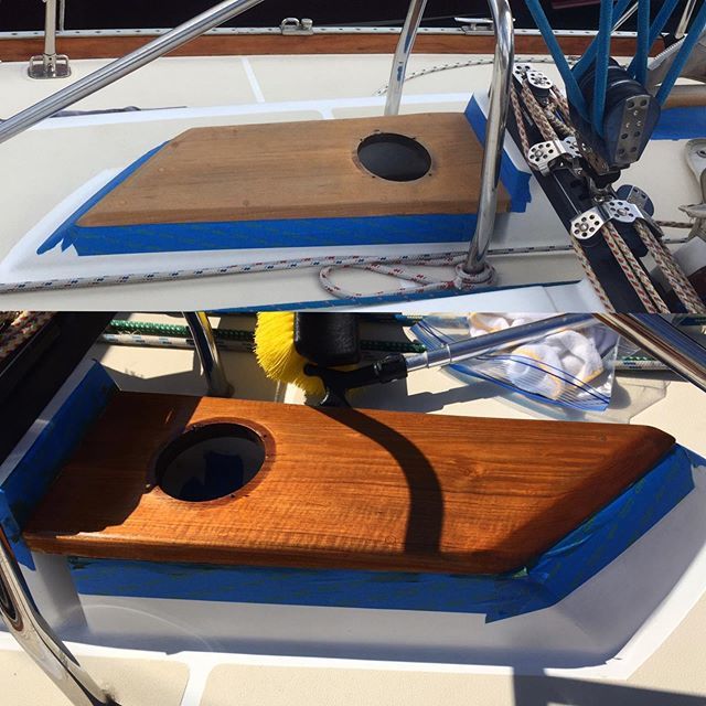 aliwisch's tweet photo. Before/after. 2 coats of Cetol, one more to go. #boatworker #brightworker #alionaboat https://t.co/xnvCasV0W1 https://t.co/HQP0G60uNH