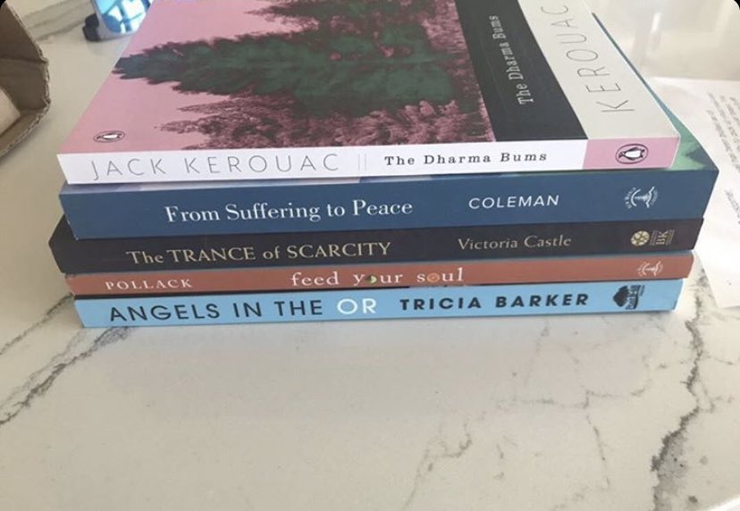 TriciaTeacher's tweet photo. A friend let me know that he recommended my book in this stack of books. I feel honored to have my book in this short list with Kerouac!! Plan on reading some of the other titles. ๐
#angelsintheor #keroac #peace #ThursdayMotivation #ThursdayNightAuthorTalk https://t.co/CZbamX55pq