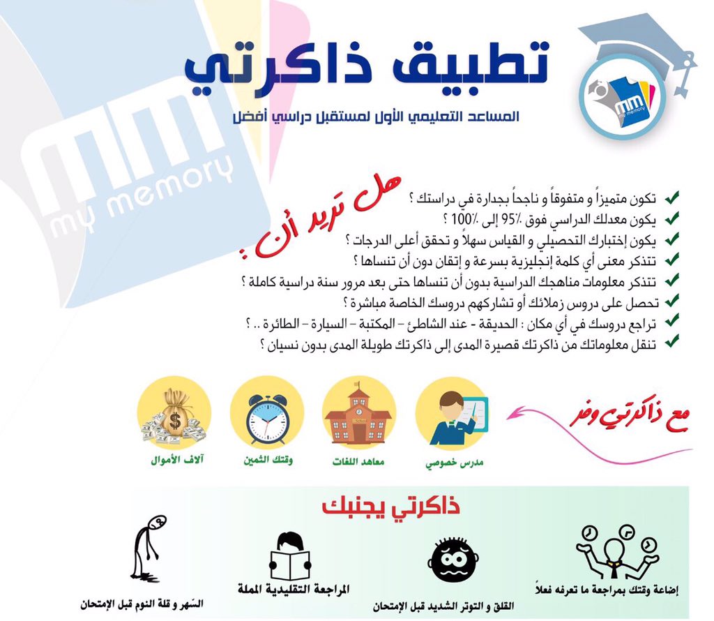 My_Memory20's tweet photo. @NabilAlawadhy نحن مجموعة من أبناء الوطن 👋

أبدعنا #تطبيق_ذاكرتي كمساعد لحفظ و تذكر و عدم نسيان أي معلومة دراسية مدى الحياة

ستغير اسلوب مذاكرتك و تستعد للإختبار قبل موعده بأسابيع

جرب الانجليزية الآن ونضمن لك ١٠٠٪ أن لا تنسى أي كلمة بعد الآن

حسابنا على التيليجرام

https://t.co/JxXzJXE0cN https://t.co/Mha43HQcjB