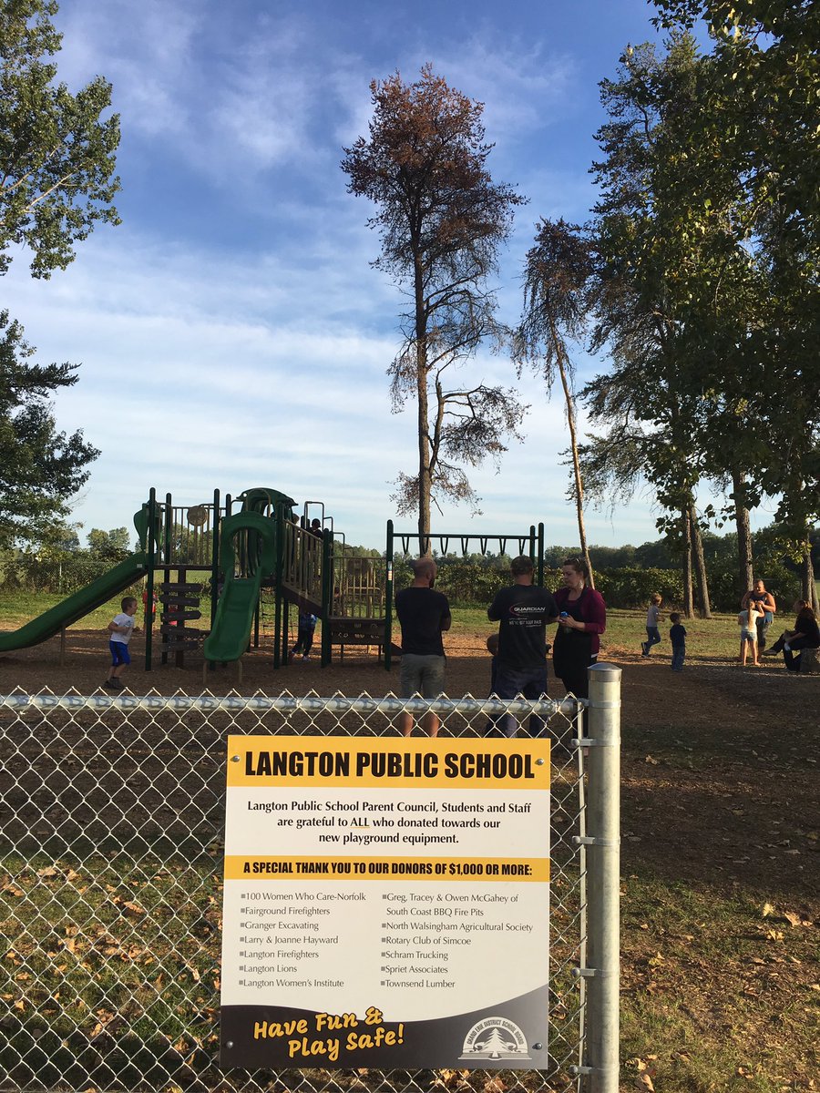 GEDSB's tweet photo. It’s a beautiful evening to celebrate the opening of Langton Public School’s new playground! Bringing it to fruition was a true #Community effort, and the outdoor space is sure to provide years of enjoyment. #Success4EveryStudent #WellBeing @Principal_LPS https://t.co/eEuHVcInNZ