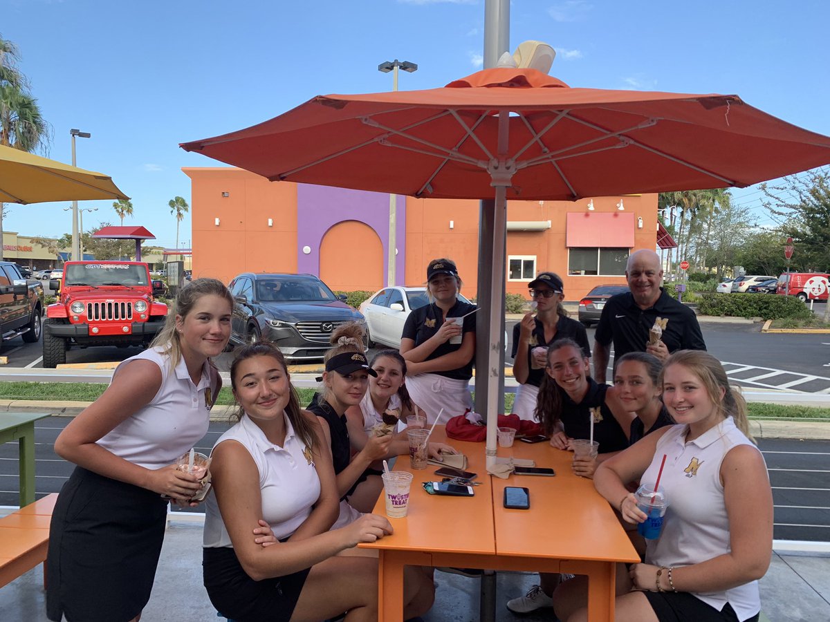 JWMHS_GirlsGolf's tweet photo. Another day of celebration at Twistee Treat   6th and 9th of 16 teams at Mustang Invitational with our 2 teams. Won by Archbishop McCarthy, Ft Lauderdale. #JWMHS #FGP2 https://t.co/BnfxdNaI1F