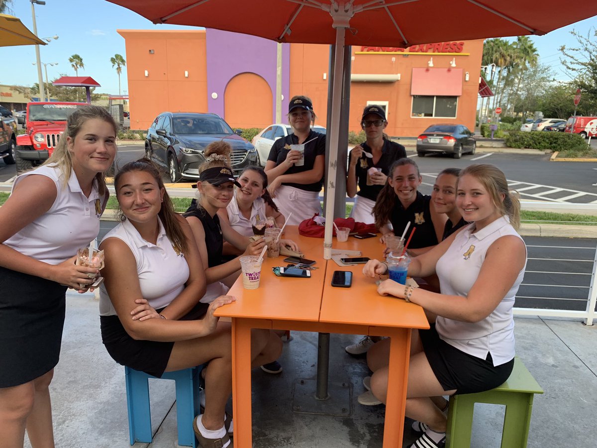 JWMHS_GirlsGolf's tweet photo. Another day of celebration at Twistee Treat   6th and 9th of 16 teams at Mustang Invitational with our 2 teams. Won by Archbishop McCarthy, Ft Lauderdale. #JWMHS #FGP2 https://t.co/BnfxdNaI1F