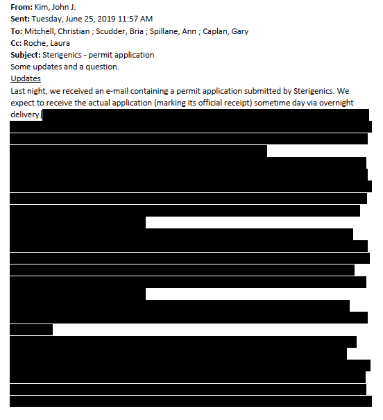 StopSterigenics's tweet photo. This is the transparency we get in our FOIA requests. @cljmitchell and @ILEPA  What do you have to hide? #StopSterigenics #twill https://t.co/lZPCXXvCjl