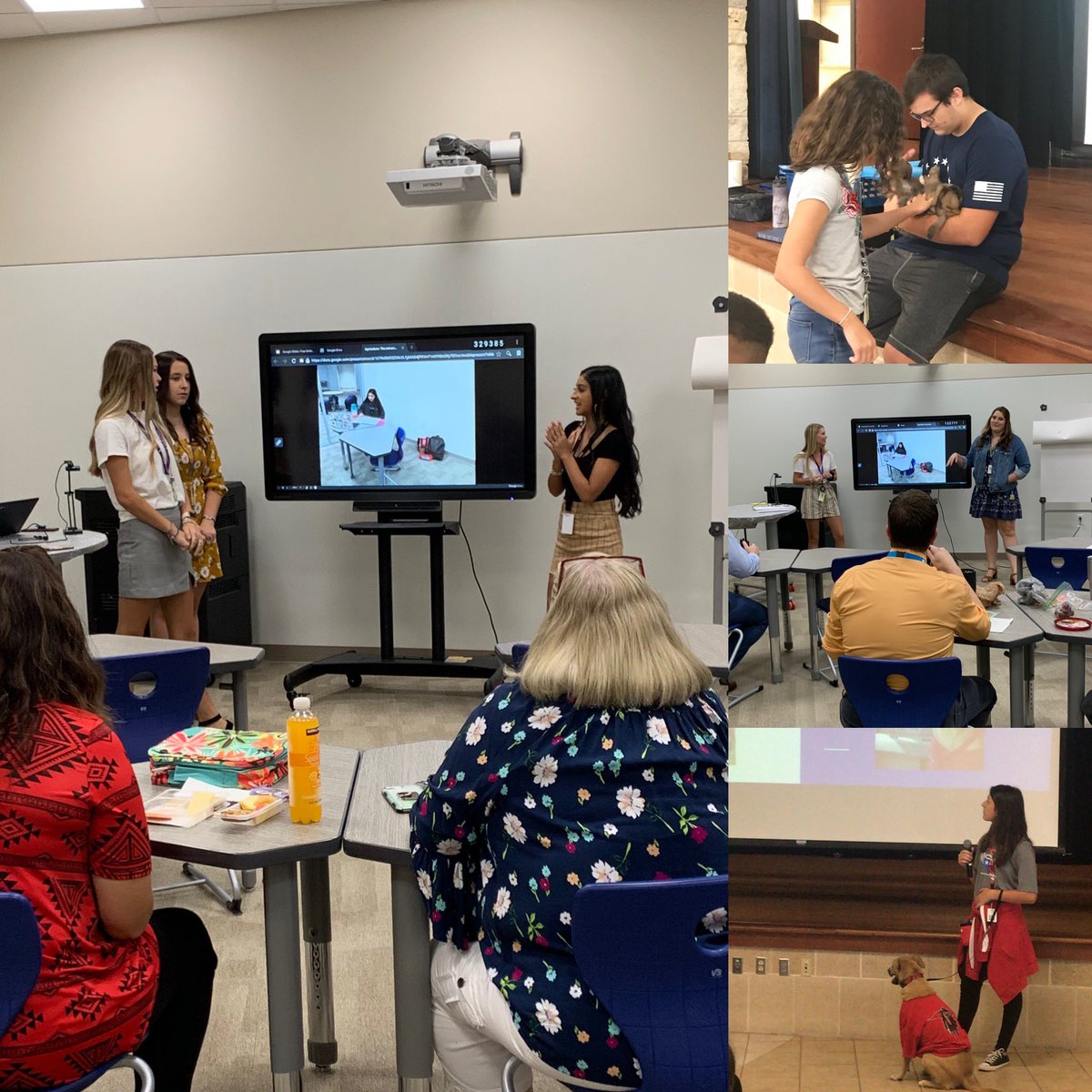 What an amazing #teachagday! 5 Practicum students gave a lunch-n-learn to teachers about agriculture’s revelancy to other subjects while 2 other practicum students taught <a href="/CarolynBaker11/">Carolyn Baker</a>’s GT students about therapy and service animals! #RaidersRise