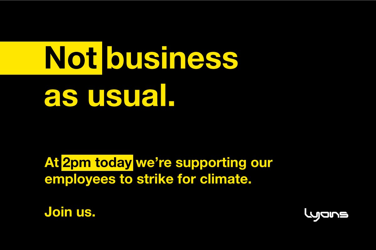 LyonsArch's tweet photo. Today is #NotBusinessAsUsual. 

The Lyons team are joining architects and Australians for the #climatestrike. Join us 2pm at the Treasure Gardens (Melb). #climatechange https://t.co/nEplLiKAXd