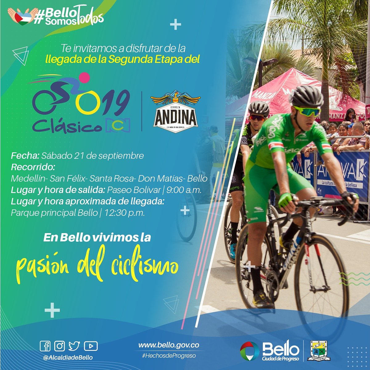 DeportesBello's tweet photo. BelloSomosTodos cuando unidos disfrutamos de la pasión por el ciclismo.👏👏👏

#clasicorcn 2019 @AlcaldiadeBello https://t.co/6xBYlLlOgv
