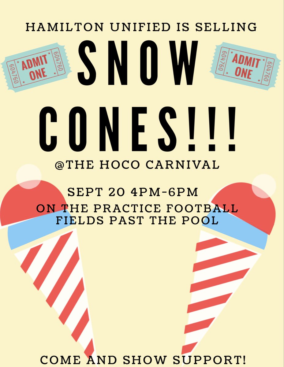 Tomorrow is the hoco carnival! Make sure to stop by our booth to buy snow cones made with Bahama Buck’s flavors!!🍧