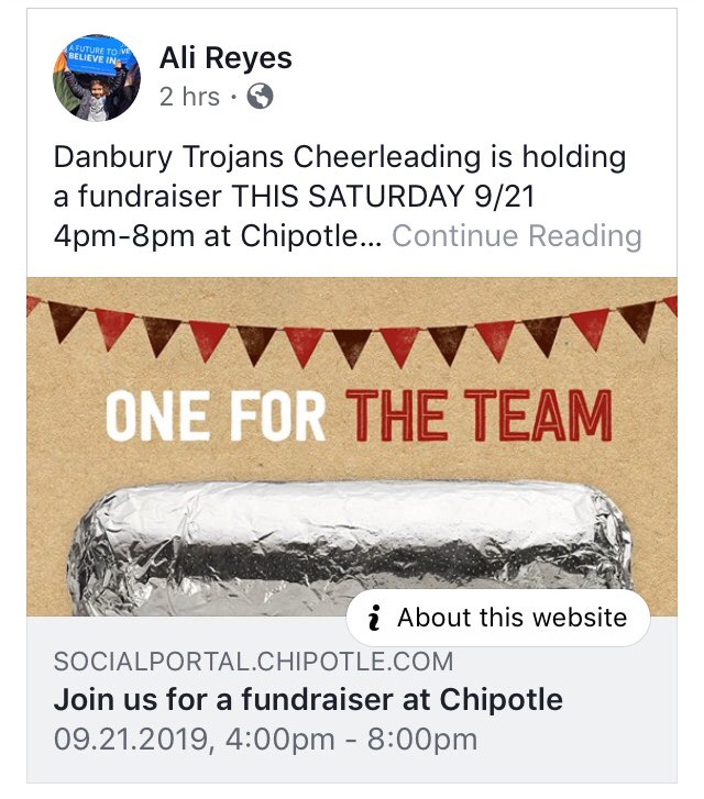 DAYOinfosports's tweet photo. Chipotle‼️. Fundraiser for our Danbury Trojans Cheerleaders!!  Please join us!   These athletes and coaches work hard at fundraising!!  🧡❤️ https://t.co/sWLI9VLUon