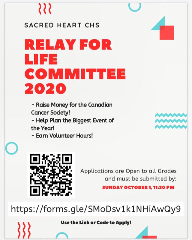 SacredRelay's tweet photo. Do you want to help raise money for a great cause? Are you interested in helping to plan our biggest event of the year?! Then apply to join The Relay for Life committee! Feel free to message if you have any questions or send an email to: Samantha.maratta20@ycdsbk12.ca https://t.co/Xm7n9Apijd