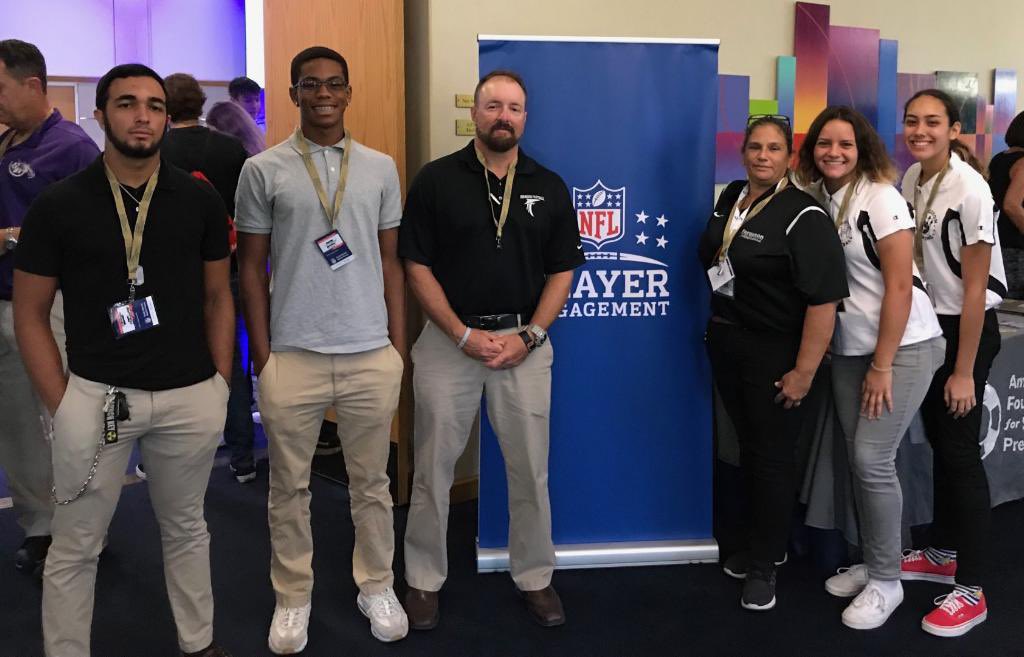 NFL Mental Health Forum Coach Chew with players Chris Pressley and Alex Etchegaray &amp; Coach DelRosario with Alenays Lopez and Adriana Findeisen.  Proudly representing the Ferguson Falcons #falconfamily