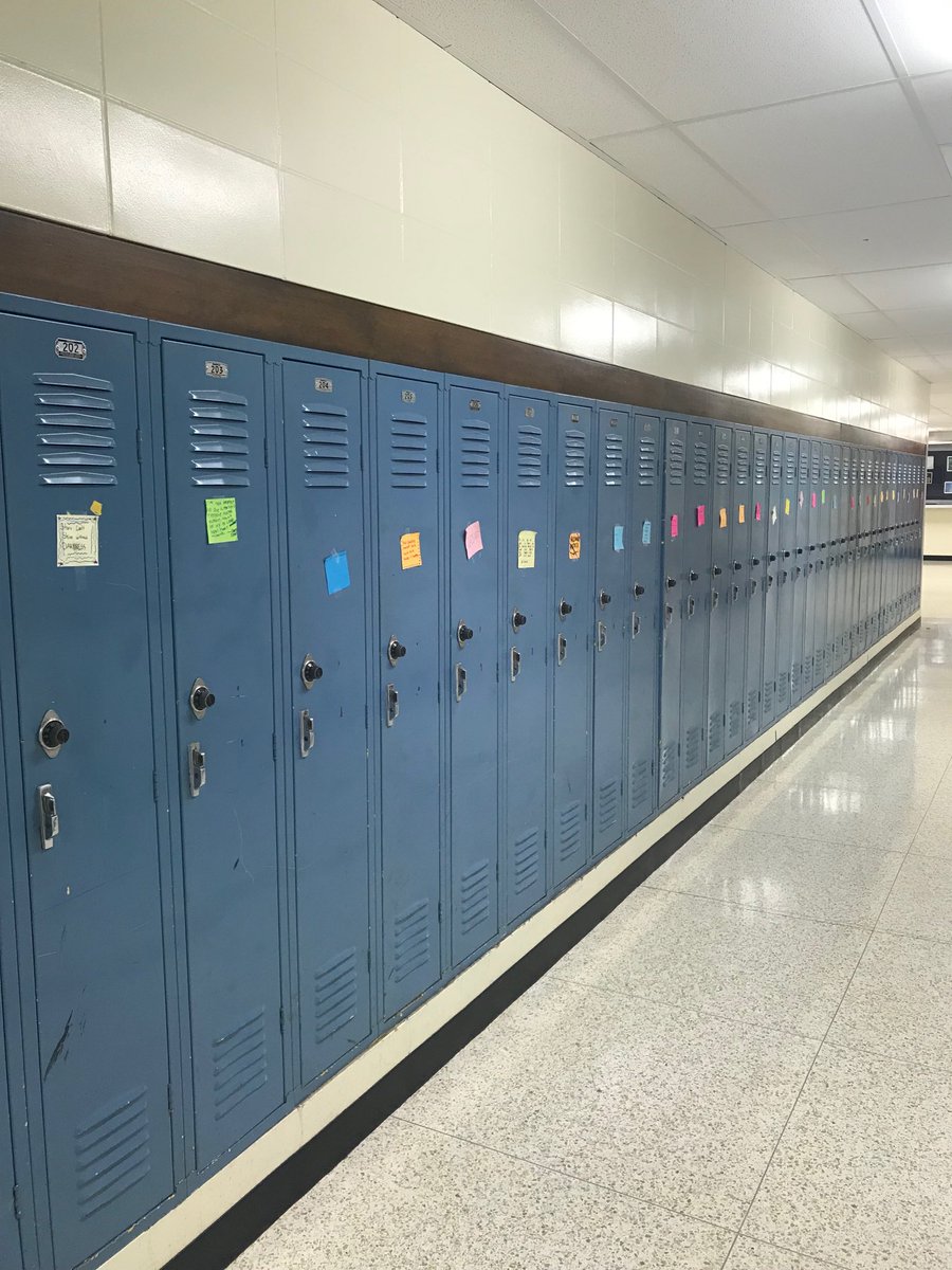 MsHarmonReads's tweet photo. Lockers + stickies = positivity This is how we celebrated International Dot Day 2019. Every student locker has a positive message created by peers. #WeAreMcGee https://t.co/dBI5H8UVEc