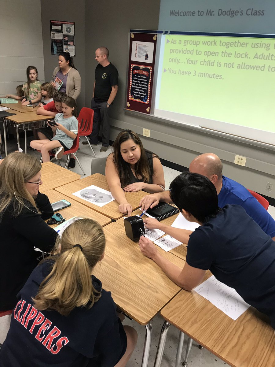 MrrrDodge's tweet photo. Back to school night with a twist. Parents working with content and breakout boxes while their children excitedly watching them struggle for once. #GMS #engageycsd #gmsstory https://t.co/RKYIGwUrkO
