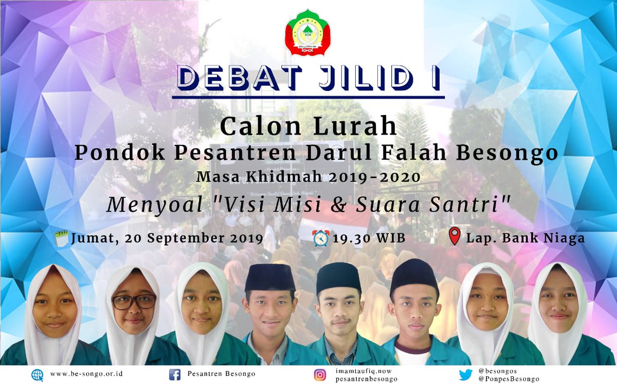 PonpesBesongo's tweet photo. Assalamu'alaikum Wr. Wb.
Mengundang seluruh santri Besongo untuk hadir dan mengikuti "Debat Jilid I" sebagai bagian dari serangkaian pemilihan ketua umum (lurah) periode 2019-2020
Wassalamu'alaikum Wr. Wb.
Tertanda,
Tim KPU
#lurahpondok
#besongo https://t.co/1ZNC0q2Slb
