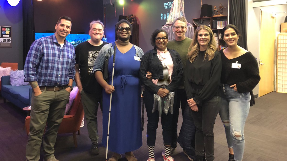 Fascinating thought provoking conversation today about facilitating creative flow for the blind with technology, and where the barriers to flow exist today. In this photo: James Hunter, Bryce Johnson, Brittany Davis, Om Fletcher, Stone Gossard, Kris Hunter, Angélica René Flores