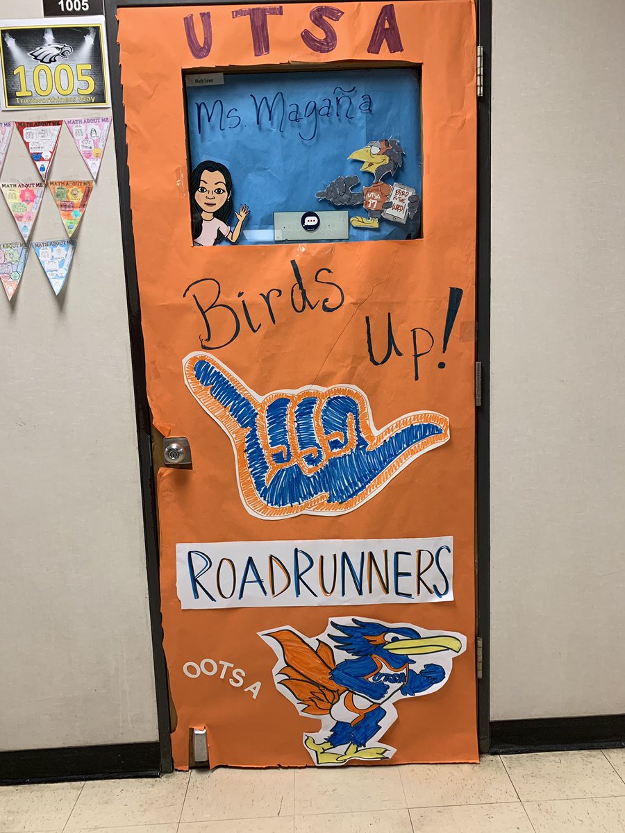 Door decorations at school!! Reppin’ ootsa roadrunners #UTSA #utsalumni #BirdsUp