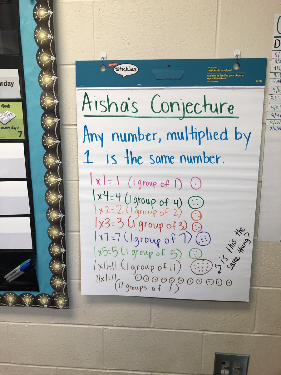 teacherkpratt's tweet image. A3: in math I always posts conjectures students have and we continuously explore these until we think we’ve proven/disproven it  #octmchat