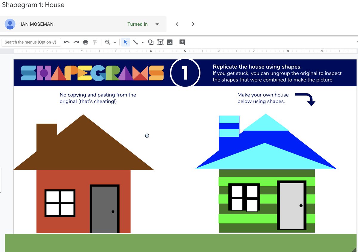 LandesJ's tweet photo. We learned so much using  #Shapegrams by @tonyvincent   this week. After proving their skills creating the house, several students asked to redesign and customize. The results were impressive. #LovingLongfellow #LincPride https://t.co/TOWaUm5JDj