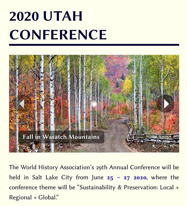 WHAtweets's tweet image. The World History Association (WHA) will hold its 29th Annual Conference, UTAH 2020, from June 25 – 27, 2020.  The conference theme will be "Sustainability &amp;amp; Preservation: Local + Regional + Global," although submissions on other historical themes are al… ift.tt/2AxXAl6