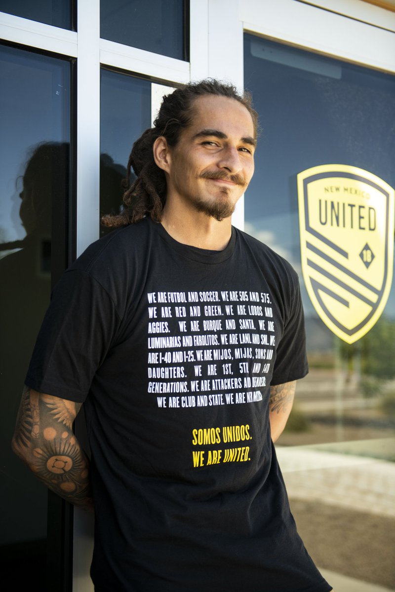 NewMexicoUTD's tweet photo. 🚨 NEW SHIRT ALERT 🚨 show off your New Mexican pride with our new statement tee. 

Choose to wear your pride on your back or on the front of your shirt. Available in-stadium tomorrow!

#NMUnited #SomosUnidos #WeAreUnited https://t.co/0reE8jkVBS