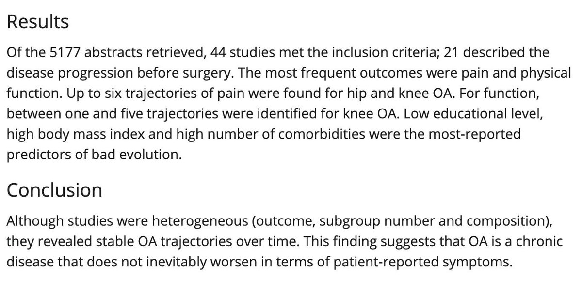 Just accepted in Arthritis Care &amp; Research:

What have we learned from trajectory analysis of clinical outcomes in knee and hip osteoarthritis before surgery?

onlinelibrary.wiley.com/doi/abs/10.100…