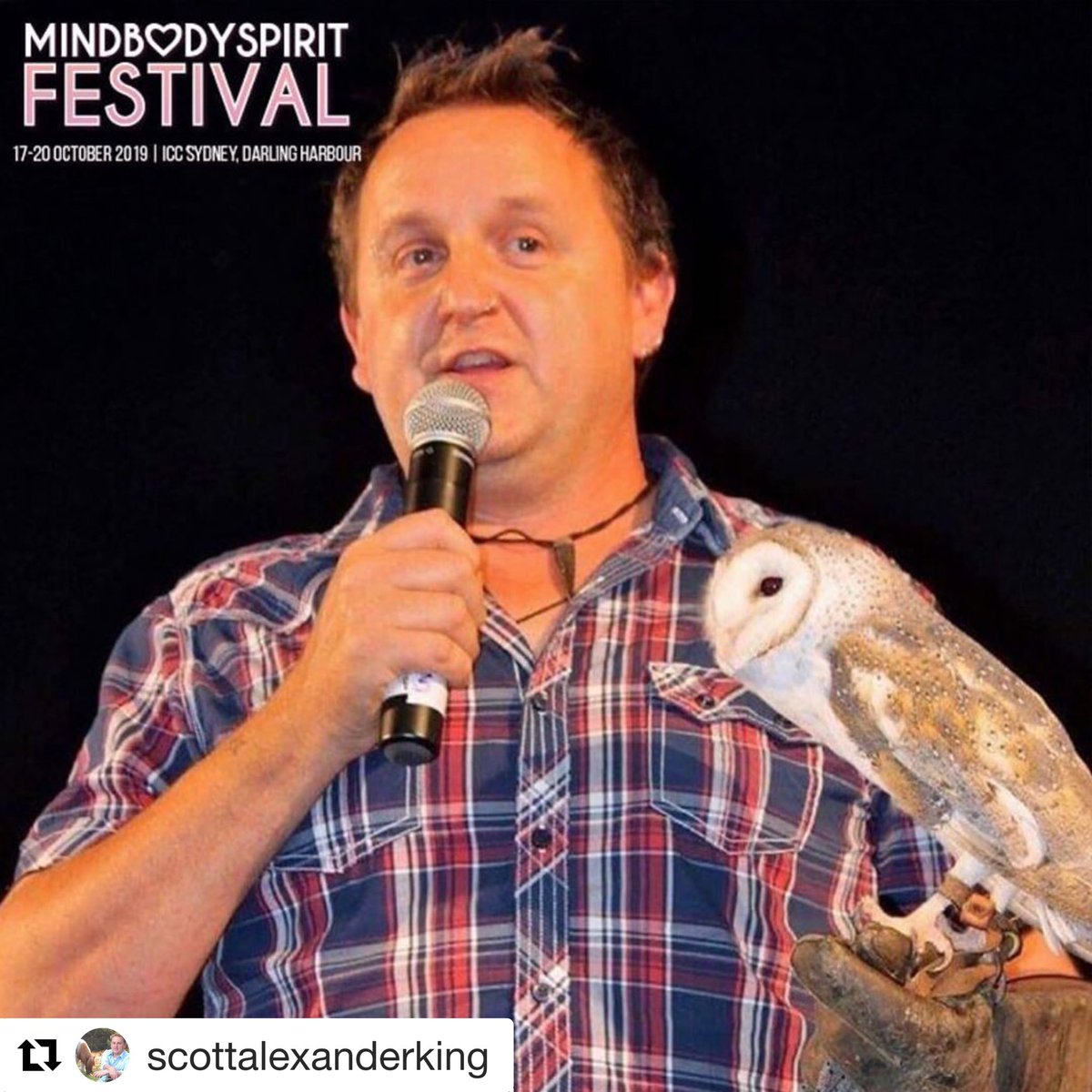 your_conference's tweet photo. Our cohost and speaker Scott Alexander King will be presenting on Main Stage and have a Stand (75) at the Mind Body Spirit Festival #sydney . Drop by and chat w/ Scott and the Animal Dreaming #Publishing team on all things… https://t.co/5yscUQfxWX… https://t.co/KNAUKSy28d