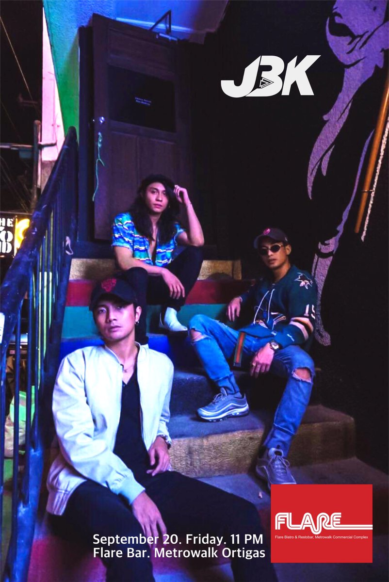 JBKbandofficial's tweet photo. It’s FLARE DAY FRIDAY once again!!!
See you at the PARTY tonight Flare Bar Metrowalk Ortigas! @joshua_jbk @Bryan_JBK @kim_jbk1 @flarebar @ArtistCenter
#JBK
#MillennialTrio
#FlareBar
#GMAArtistCenter https://t.co/VrVsGiEcwg