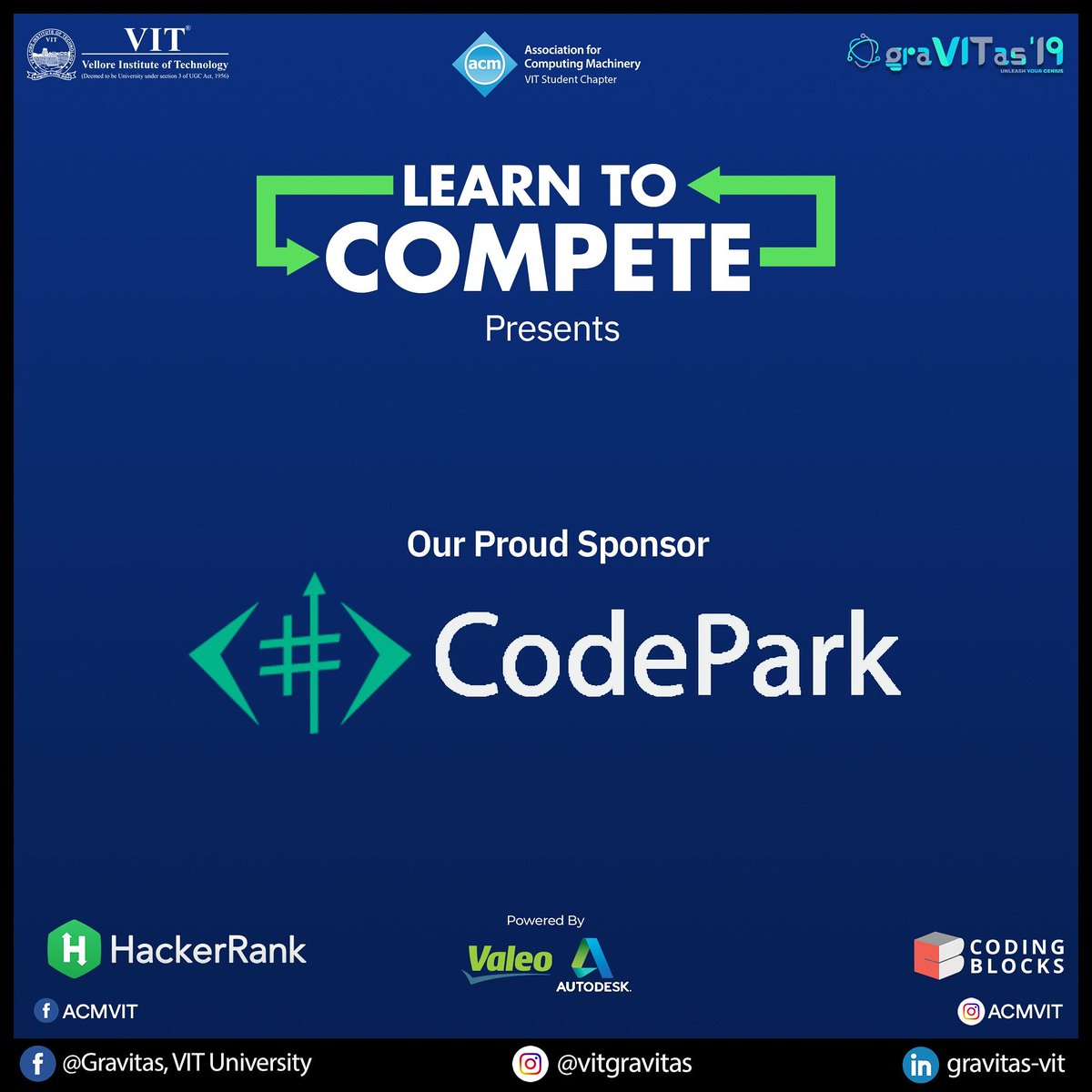 ACM_VIT's tweet image. We are really grateful that a great coders' social platform like Codepark is our sponsor for Learn2Compete, helping our registrants to build their arsenal for this battle of the wits.
One day to go for LTC!
Are you excited?
#acmvit #sponsors #codepark #coding