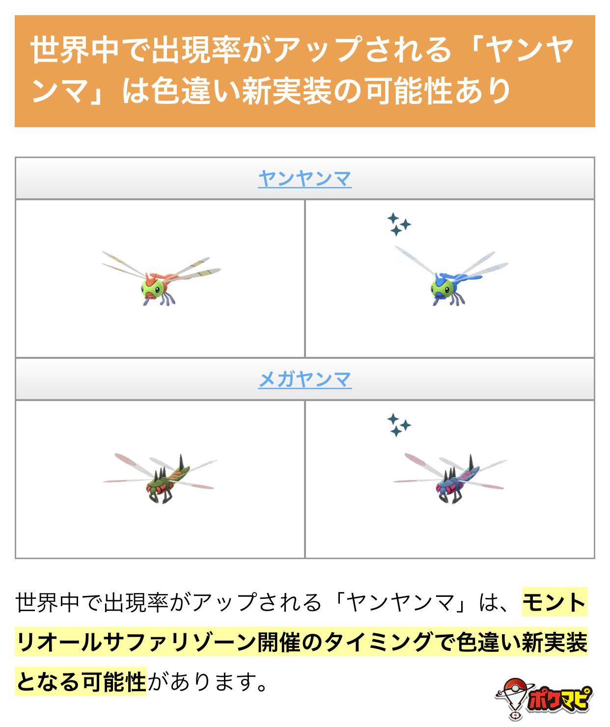ポケモンgo攻略情報 ポケマピ カナダのモントリオールで サファリゾーン 開催 期間 現地時間19 9 金 9 22 日 世界中でヤンヤンマの出現率がアップします 色違い実装となるのでしょうか モントリオールの9 金 10 00は 日本の9