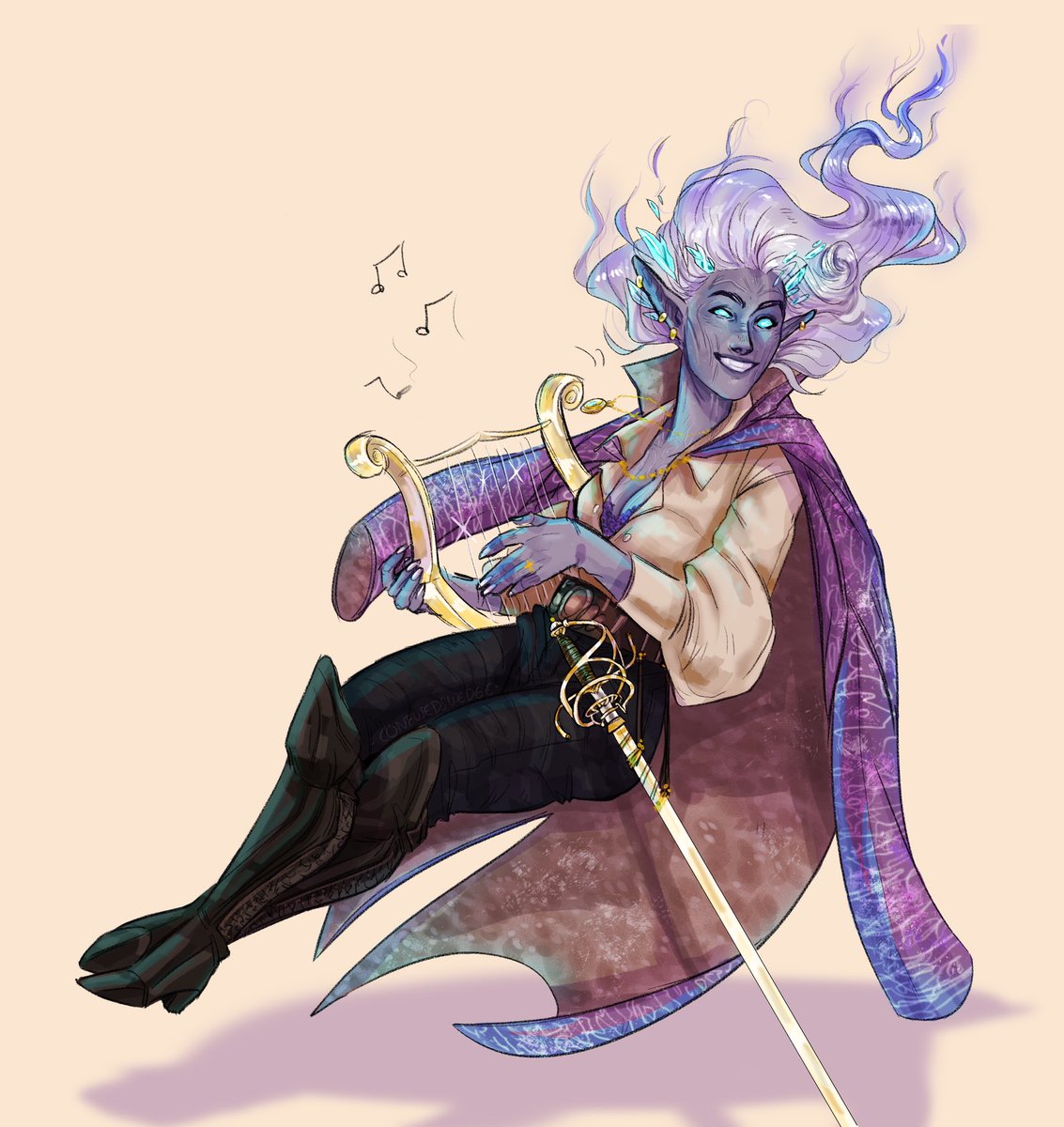 This is Reaga, an air Genasi bard #dndart #dungeonsanddragons.