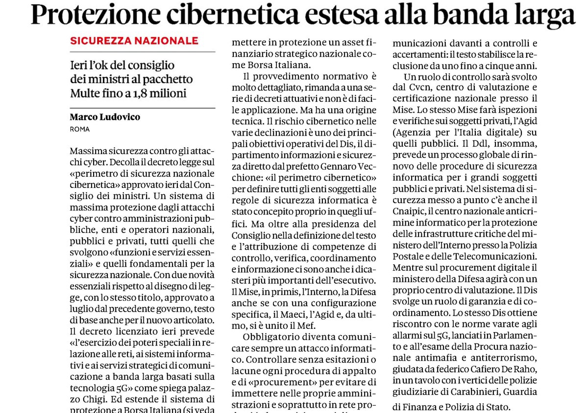 infocamere's tweet image. Su @sole24ore 'Protezione cibernetica estesa alla banda larga' @MarcoLUDOVIC0 @BorsaItalianaIT @MISE_GOV @AgidGov #cybersecurity @Federmeccanica @ConfDigitale @anitecassinform @ICompetitivita