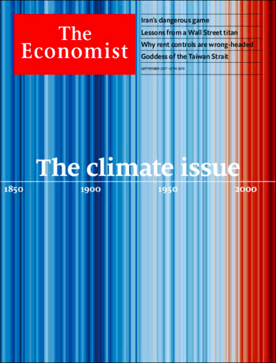 monicagprieto's tweet photo. Las franjas que ilustran la portada del Economist representan cómo ha evolucionado la temperatura del planeta desde 1850. Por si había dudas. https://t.co/C64MIjzpPD