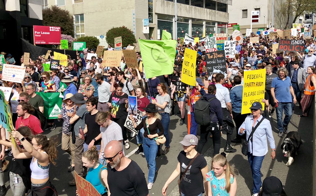The largest street protest in Hobart since the FRANKLIN River - 22,000 people demanding Climate Action Now #politas #ClimateStrike