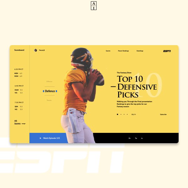 VeeeGaming's tweet photo. ESPN Design |
Follow us @devbyapollo
.
.
#ui #ux #uiux #webdevelopment #identidad #webdesigners #mobileapps #uidesign #graphicdesign #webdesign #webdesigner #websitemockup #entrepreneurgoal #behance #behancereviews #webdevelopment
#uxdesign #uidesign #application #userex https://t.co/E2qMhBjPFU