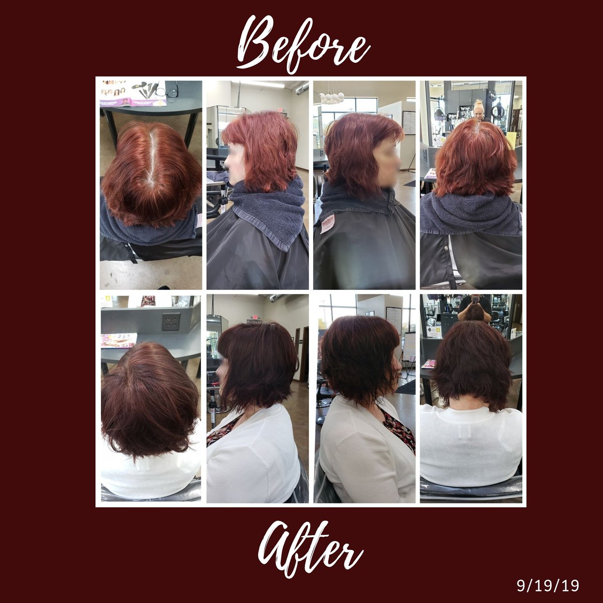 AbcBeauty1's tweet photo. Colored this beauty and warmed her up for fall!
Top row is before, bottom row is after.
On roots, used @PaulMitchellUS #4RR #4N and red pigment drops. All over color was applied and pulled through ends with #pmshines

#iamacadia💋 #iamacadia #abcBeauty #superskinnyserum https://t.co/vxKgnyKEKt