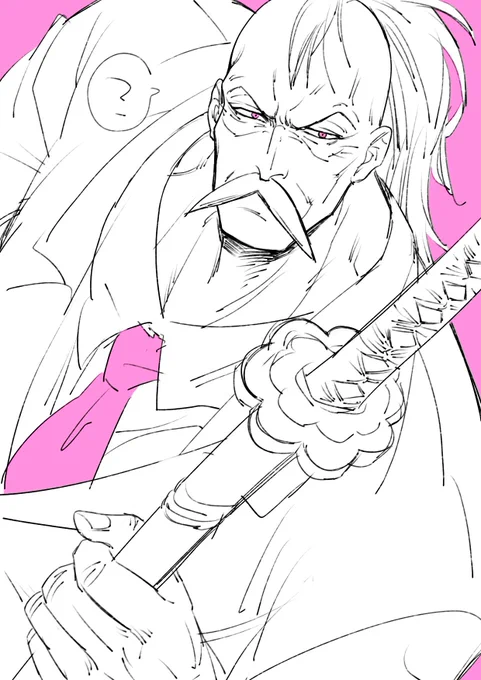 ももんがさん描きやすいしピンク似合うしイケオジだし刀も長髪も兼ね備えてるなんて素晴らしいの極み 