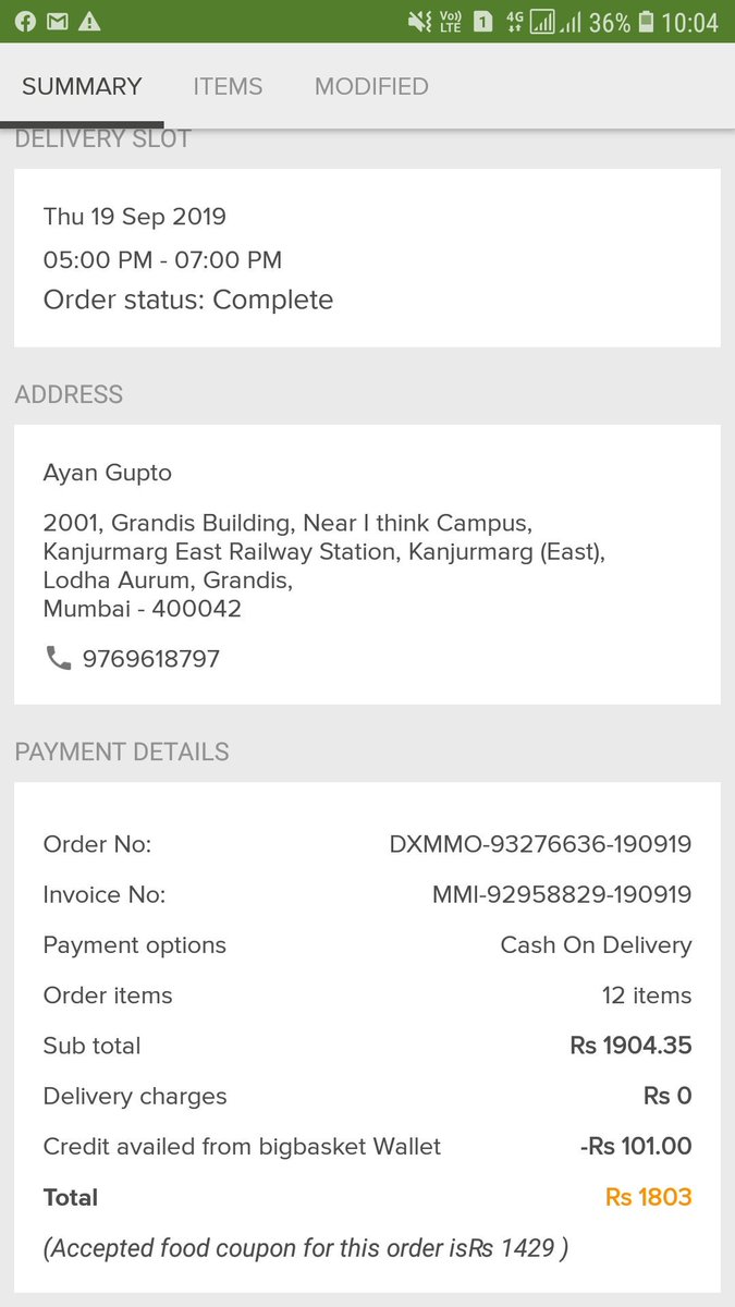 stephanienort74's tweet photo. @bigbasket_com details of my order https://t.co/FqGcVIeRkJ