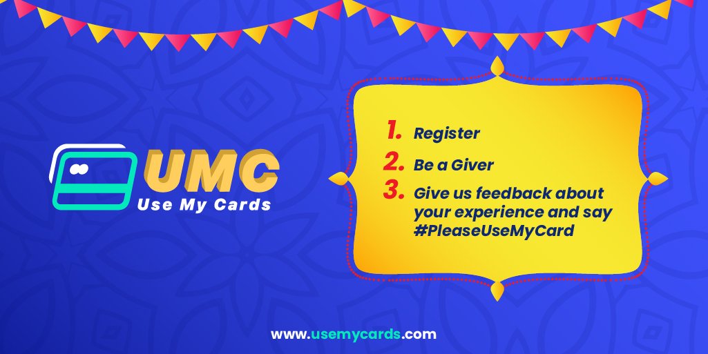 usemycards's tweet photo. Register with #UMC, this festive season - get great cashback offers and tips for offering people to use your card! And give us your feedback! https://t.co/Hgvjt5GlFR #Deals and #Discounts. Say #PleaseUseMyCard https://t.co/6hxhqIjF4M