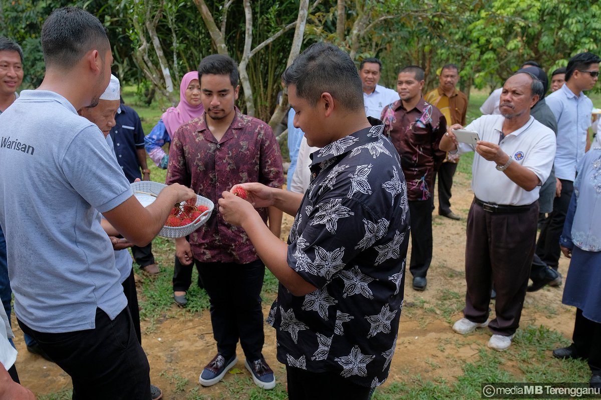 DrAhmadSamsuri's tweet photo. Duli Yang Teramat Mulia Yang DiPertuan Muda Terengganu tidak melepaskan peluang untuk ke ladang buah milik salah seorang rakyat di Pelong bagi merasai sendiri pengalaman memetik buah. Raja berjiwa rakyat, negeri semakin berkat. Menjunjung kasih tuanku. https://t.co/bvj0yJMMlA