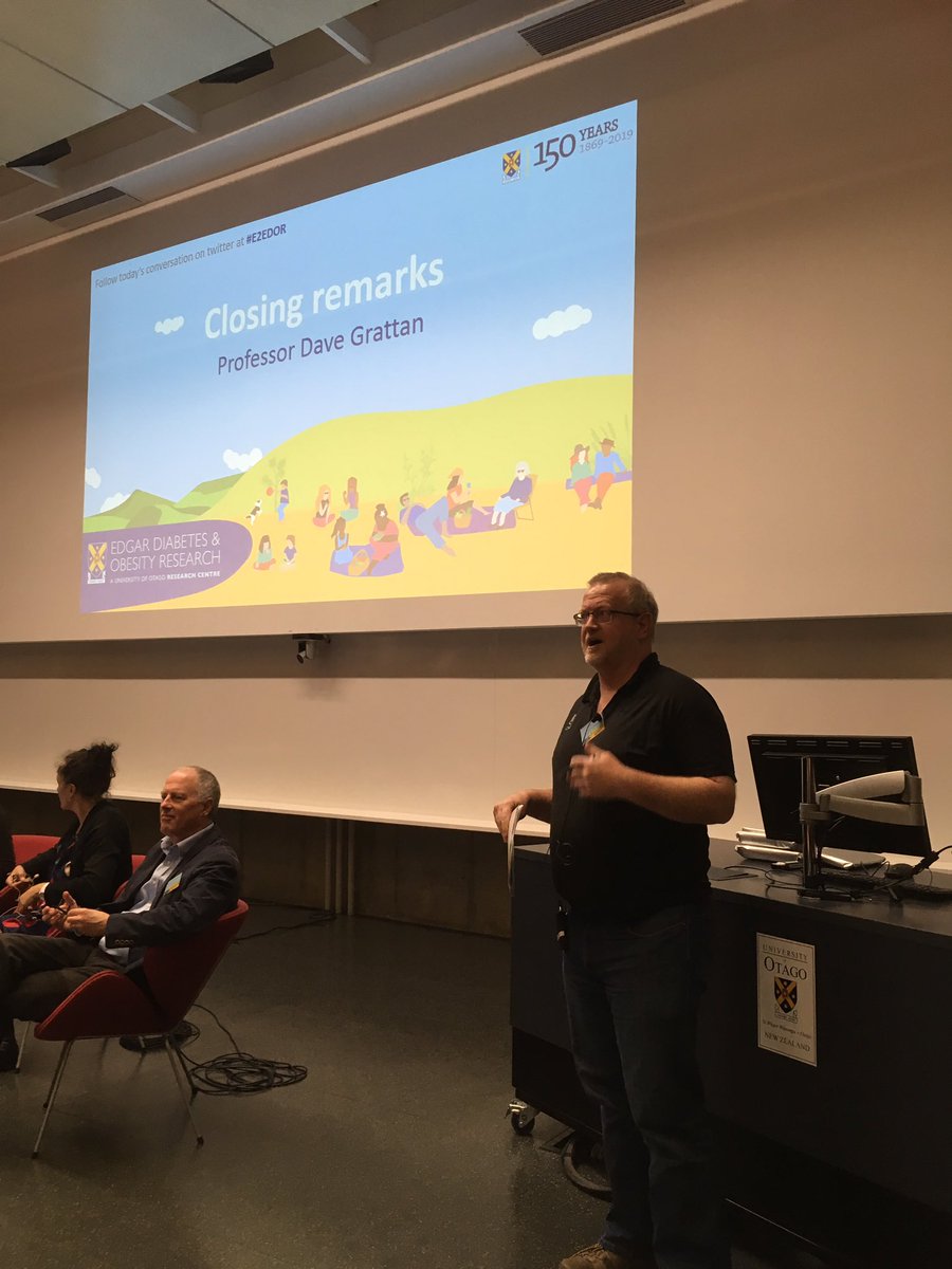 healthierNZ's tweet photo. Wrapping up an absolutely fantastic day of talks on from ‘Evidence to Everyday’ #nutrition #research Prof Dave Grattan summarises the day. Kia ora! #E2EDOR https://t.co/zLRAy85Z6T