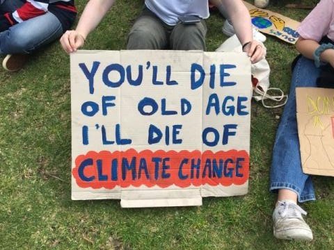 MehreenFaruqi's tweet photo. Some Sydney #ClimateStrike signs!

"Kinda thought my death would be cooler than this." https://t.co/6eCdlBYDZJ