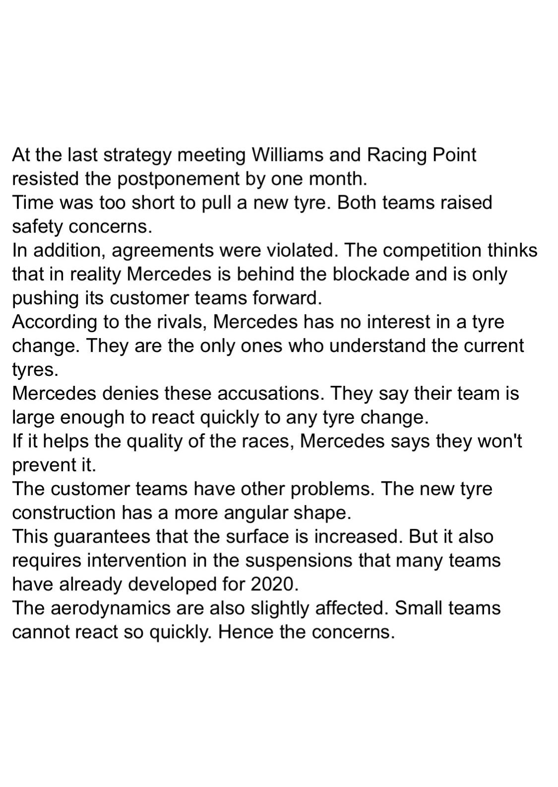 Teams fighting over 2020 tyres. Why is the Mercedespowered Racing