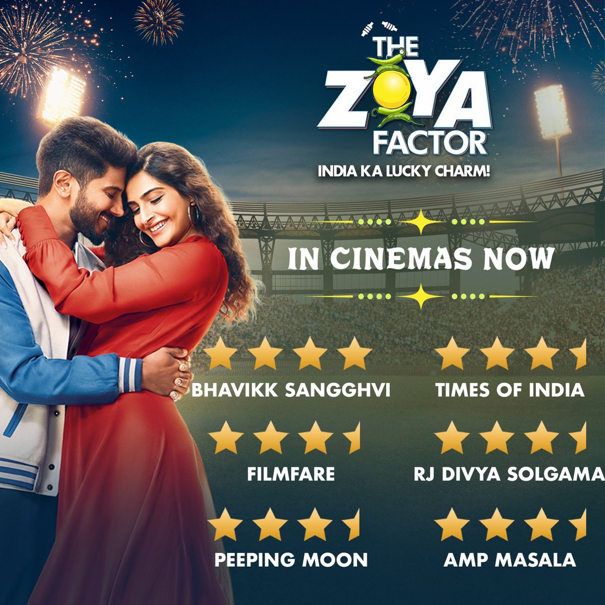 Zoya Solanki is making waves across the country! #TheZoyaFactor , in cinemas now.
 <a href="/aartishetty/">aarti</a> <a href="/anujachauhan/">anuja chauhan</a> #AbhishekSharma <a href="/sonamkapoor/">pankaj sagar</a> @dqsalmaan <a href="/Imangadbedi/">ANGAD BISHAN SINGH BEDI</a> #SanjayKapoor <a href="/sikandarkher/">Sikandar Kher</a> <a href="/ShankarEhsanLoy/">Shankar Ehsaan Loy</a> <a href="/Ad_labsFilms/">Ad-Labs Films Limited</a> <a href="/foxstarhindi/">FoxStarHindi Ratan</a>