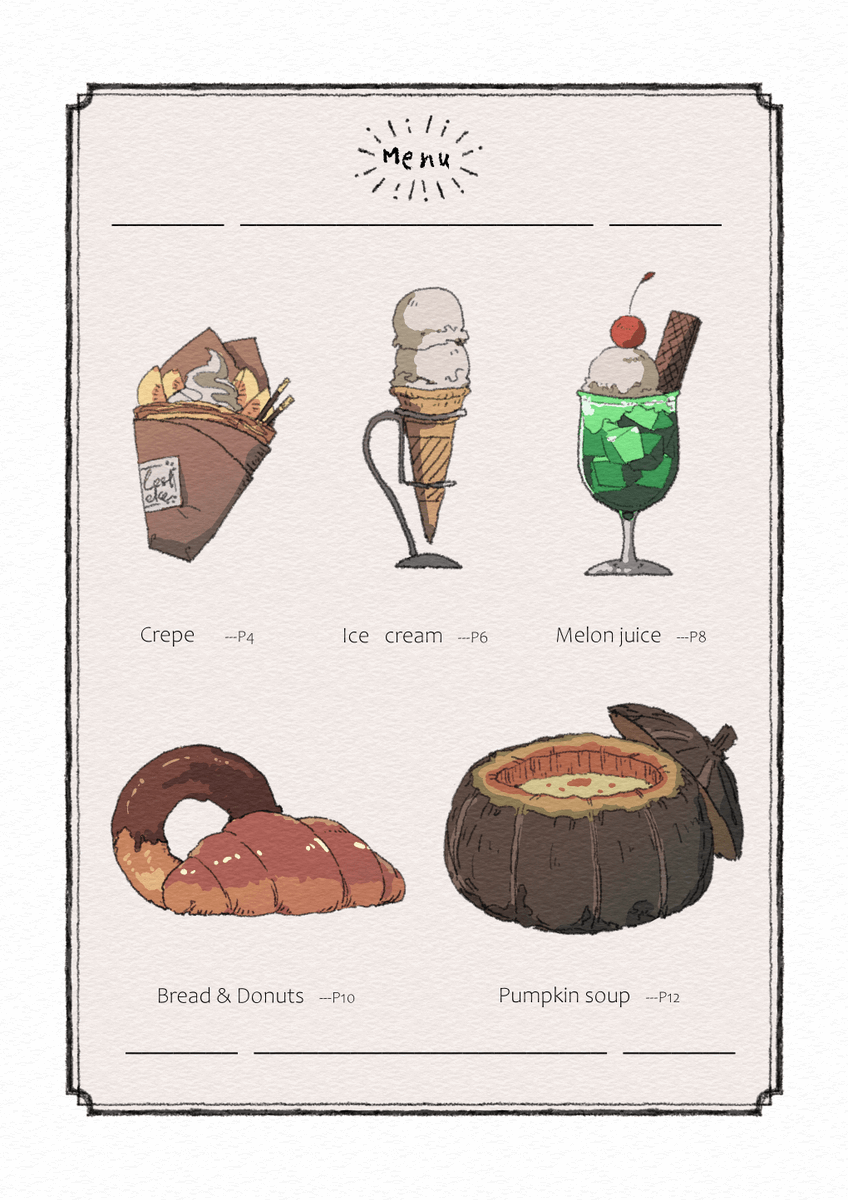 9/29日のカラマスで頒布する新刊「Caffetteria」のサンプルです!
今回は食べ物×アイドルをテーマに、レシピ風のイラスト集に
してみました。
よろしくお願いします!!!🍨🍩🍹
委託はメロンブックスさん🍈
https://t.co/7XwQZVBq7z