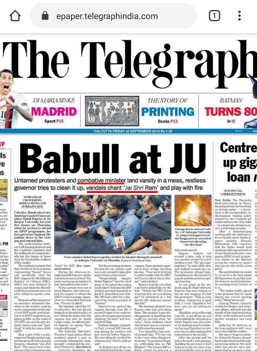 A Union Minister was manhandled, abused, tortured & kept hostage for hours in  #JadhavpurUniversity and this is how Telegraph explains the whole incident.This thread explains why this Newspaper is a disgrace!