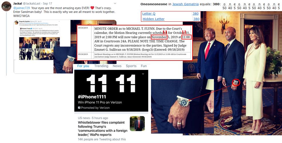 Date  @GenFlynn's hearing changed to 11/11That's 4 ones-oneoneoneoneTiming on 'The Sandman'Timing of MZ mtgMerry Xmas