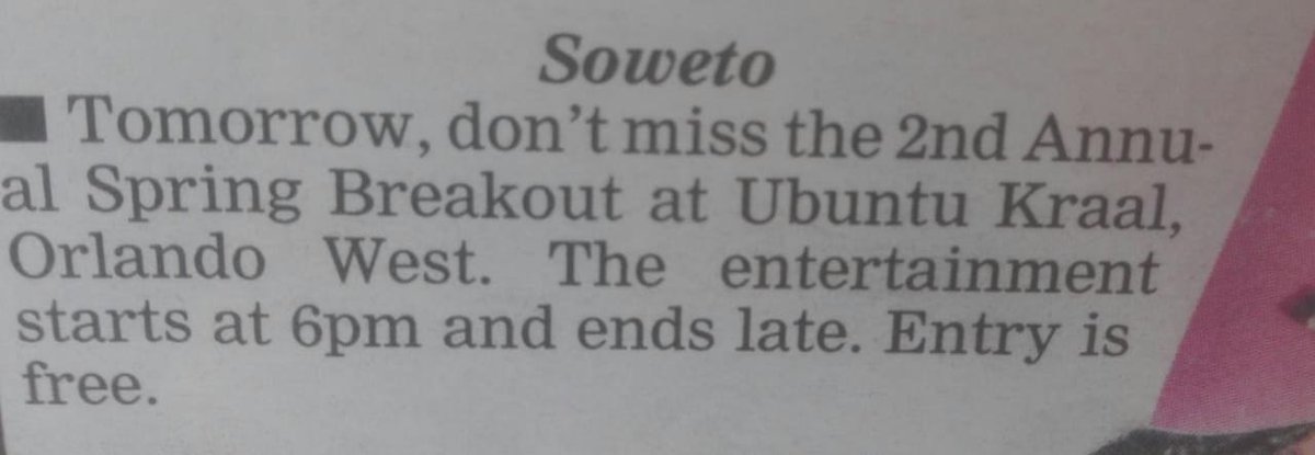 Tumza_Thusi's tweet photo. Wow #SpringBreakout2_0 made it to @dailysunsa... π― The event is not free... R70 @Computicket and R100 At The Gate.. ποΈπΈ
#2ndAnnualSpringBreakout21Sep19
#FillUpUbuntuKraal21Sep19 https://t.co/96Squ83JUo