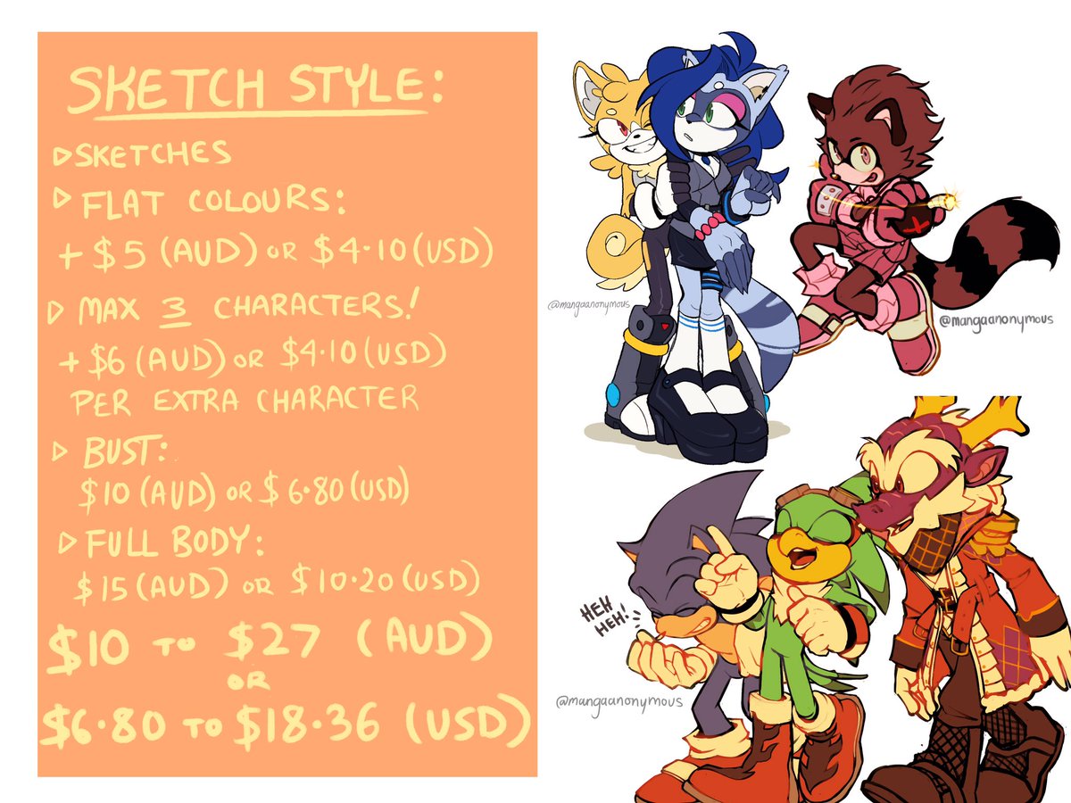 mangaanonymous0's tweet photo. Updated commissions again! I’ve now got USD pricing alongside AUD (USD may change depending on latest conversion rates! Ask me if you have any concerns about it!)
#sonicthehedgehog #commissions #amyrose https://t.co/C3SSasPqKz