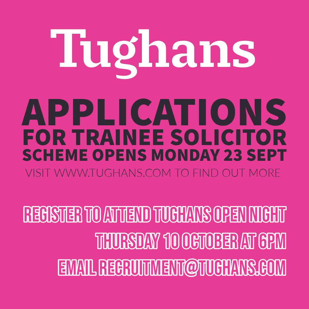 Tughans_News's tweet photo. Tughans 2020 Trainee Solicitor Scheme applications open on Monday 23 September. Visit https://t.co/3b5PBriwyn to find out more and how register for the Tughans Open Night on Thursday 10th October @QUBLawSoc @QUBelfast @UlsterUni @UlsterUniLawSoc #LPCStudents #lawcareer https://t.co/o6KIQHmmkX